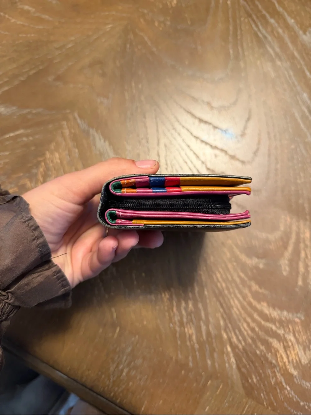 Colorblock Leather Card Wallet in Mustard, Red, Green, Blue & Purple